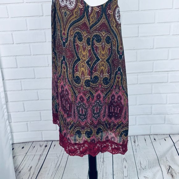 Tobi wine paisley boho slip dress lace trim Medium - Picture 5 of 8